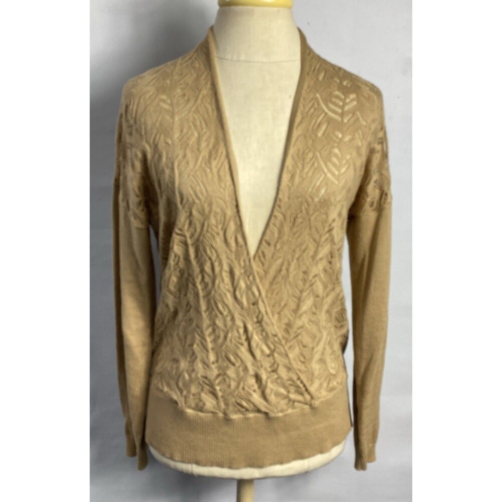 Loft Open Knit-crochet Sweater Size M Tan Color